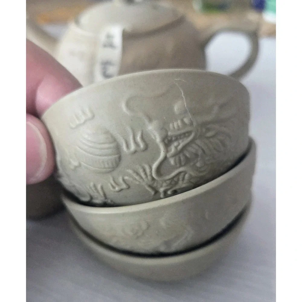 Portable Tea‎ Set Ceramic Kung Fu Tea Cup Teapot Set For Travel & Home Dragon